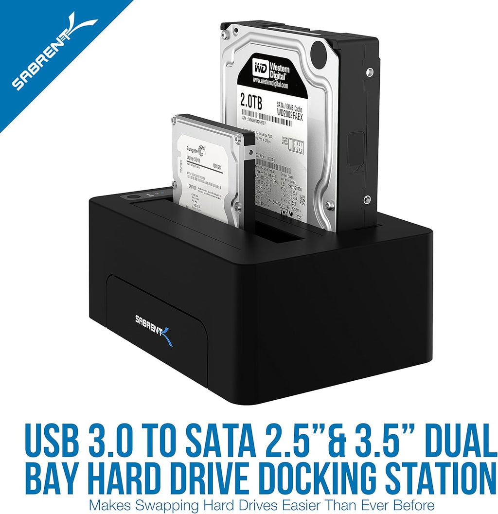USB 3.0 to SATA Dual Bay External Hard Drive Docking Station for 2.5 or 3.5in HDD SSD with Hard Drive Duplicator Cloner Function 10TB Support Pack of 2 A1260
