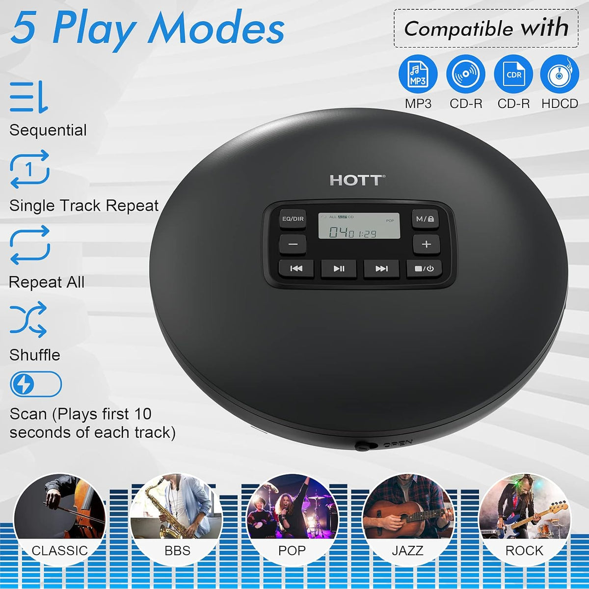 Portable Compact CD Player with Headphones L831