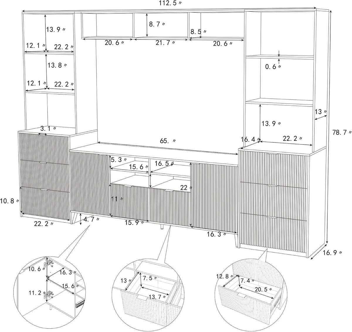 Black 4-Piece TV Stand with 13 Shelves, 8 Drawers and 2 Cabinets D967291