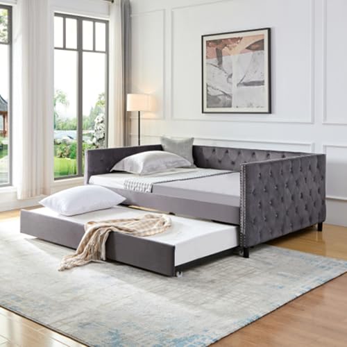 Beige Velvet 1-Seater Convertible Sofa Bed X2314