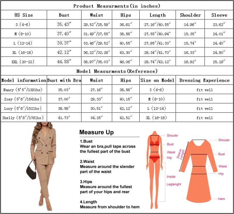 Women Double Breasted Blazer Set 2 Piece Pants Outfits Long Sleeve Suit Set E7886