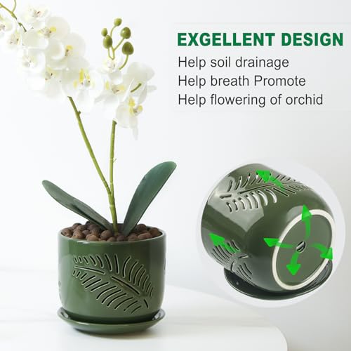 2 Pack 6+5 inch Ceramic Orchid Pots with Holes J770