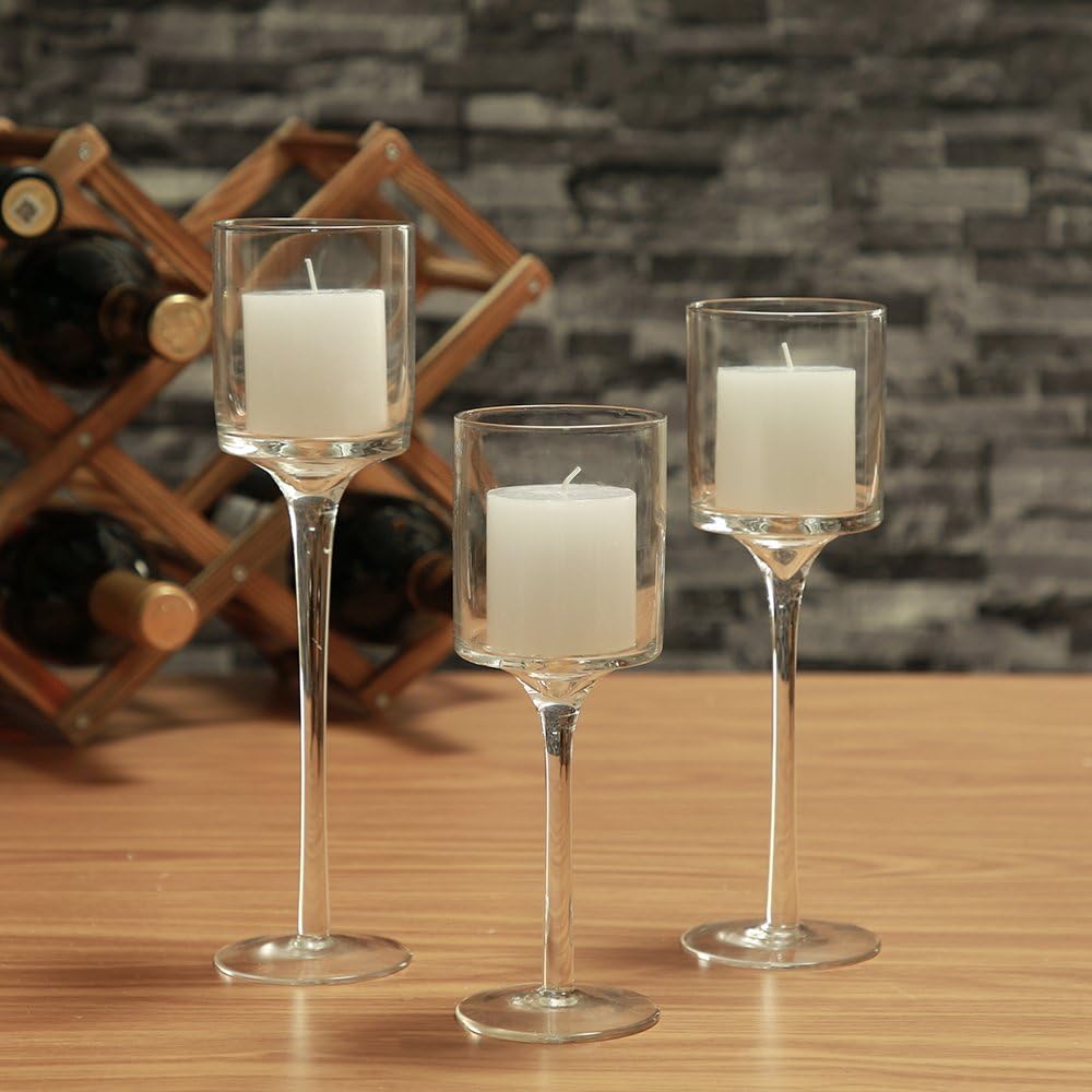 Set of 3 Clear Glass Candle Holders X85746