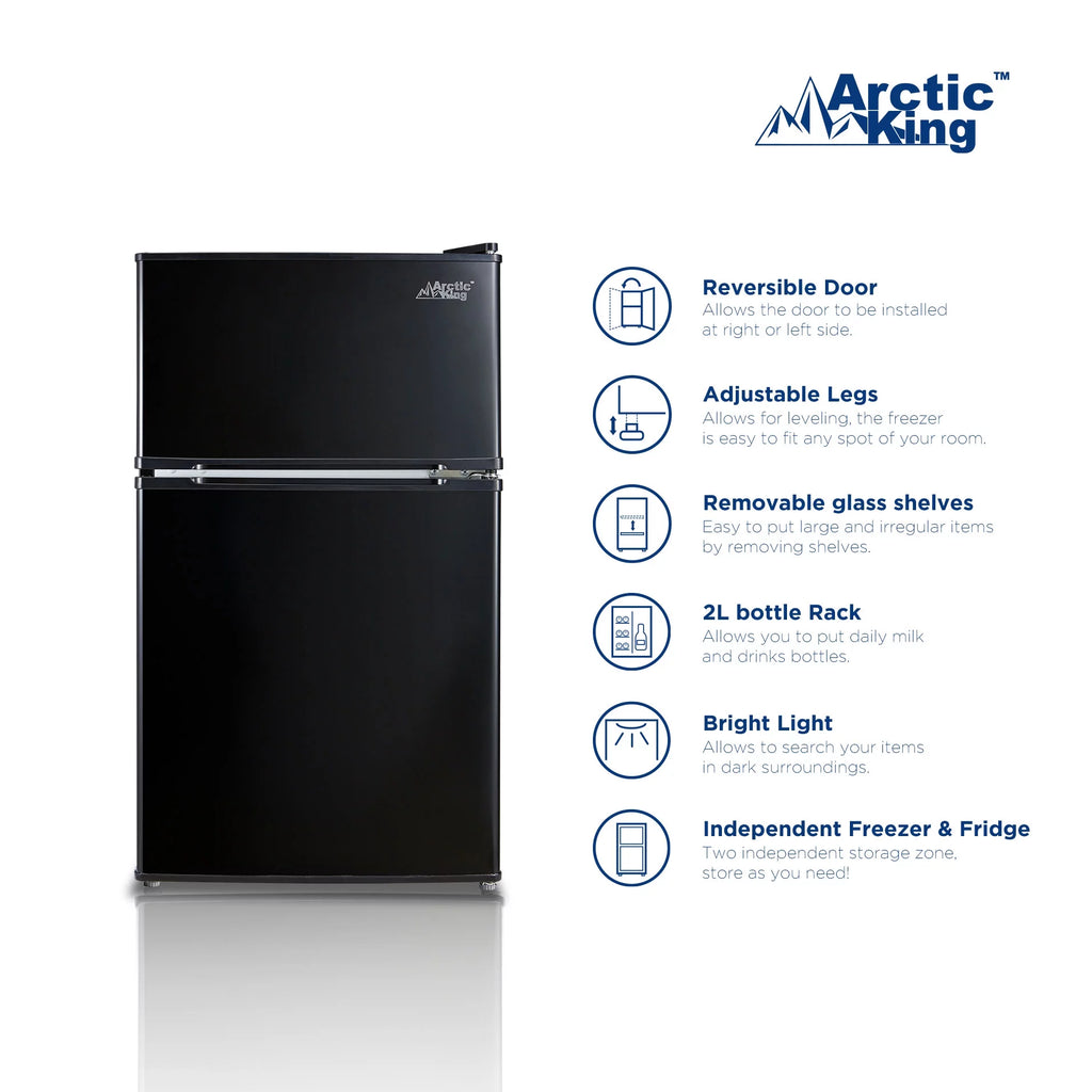 Black 3.2 Cu ft Two Door Mini Fridge with Freezer Y627