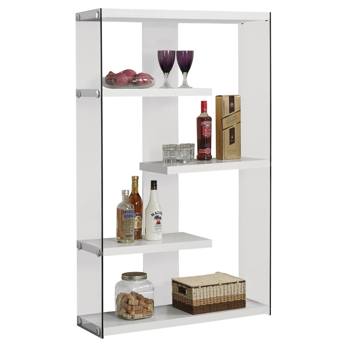 Tempered Glass Bookcase Glossy White D6941