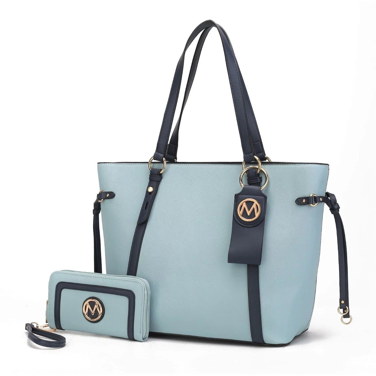 3 Pcs Vegan Leather Tote Bag Wristlet Wallet and Keyring Set J4195