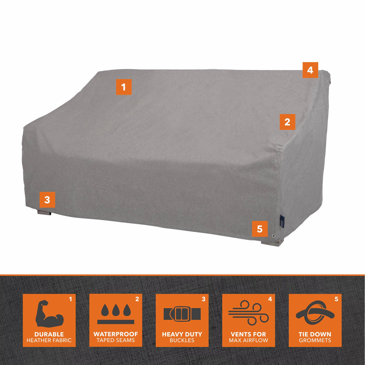 Patio Loveseat Cover, Waterproof, 66"L x 40"W x 39"H, 2-Pack, Granite Gray U4627