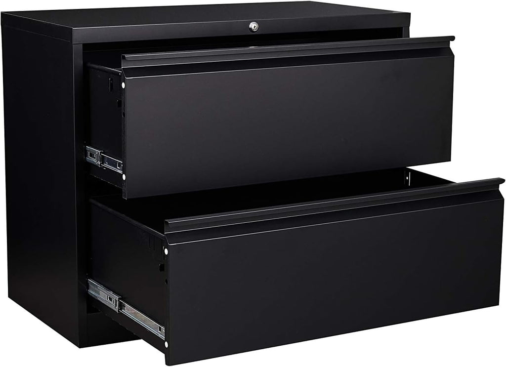 2 Drawer Metal Lateral File Cabinet with Lock (Black) R49449