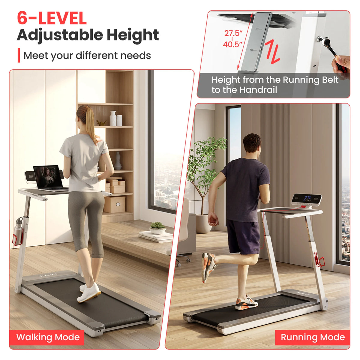 Folding Treadmill Adjustable Height Black Y908