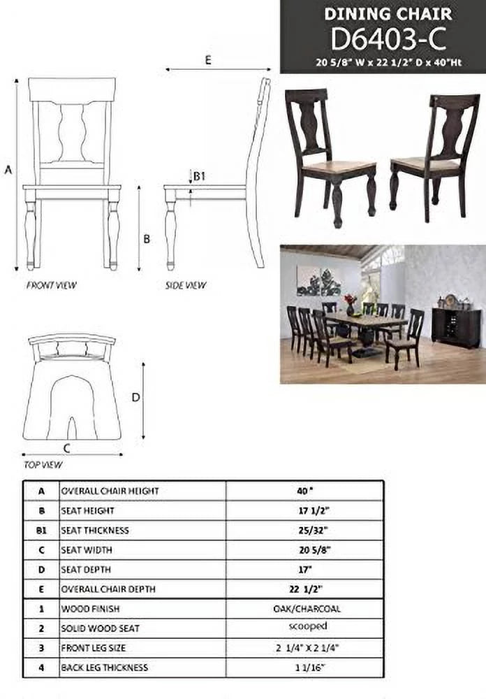 Charcoal Oak Wood Dining Side Chairs, Set of 2 D732717