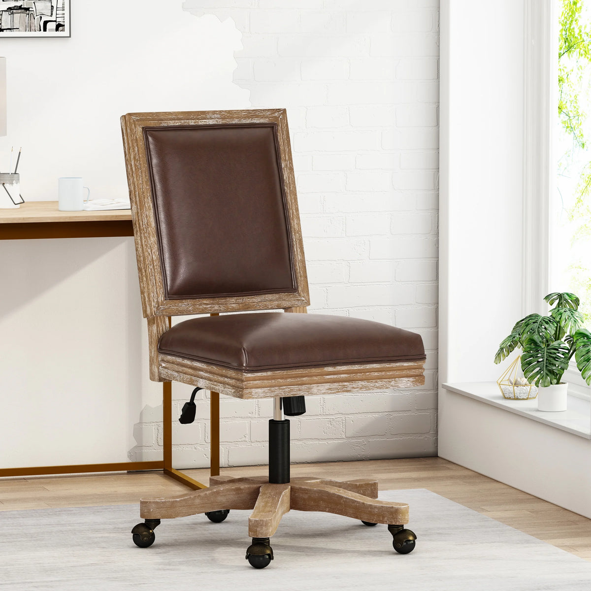 Dark Brown Faux Leather Swivel Office Chair P681