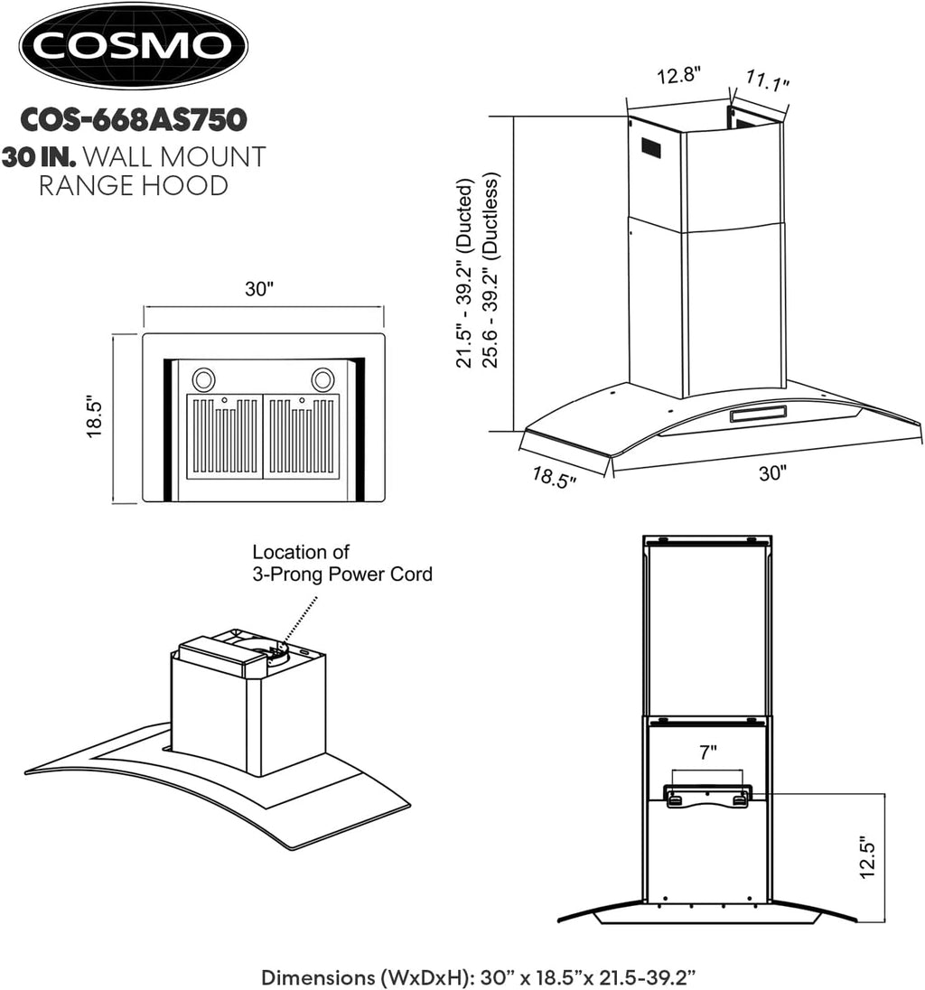 30 in. Wall Mount Range Hood with Curved Glass in Stainless Steel K75114