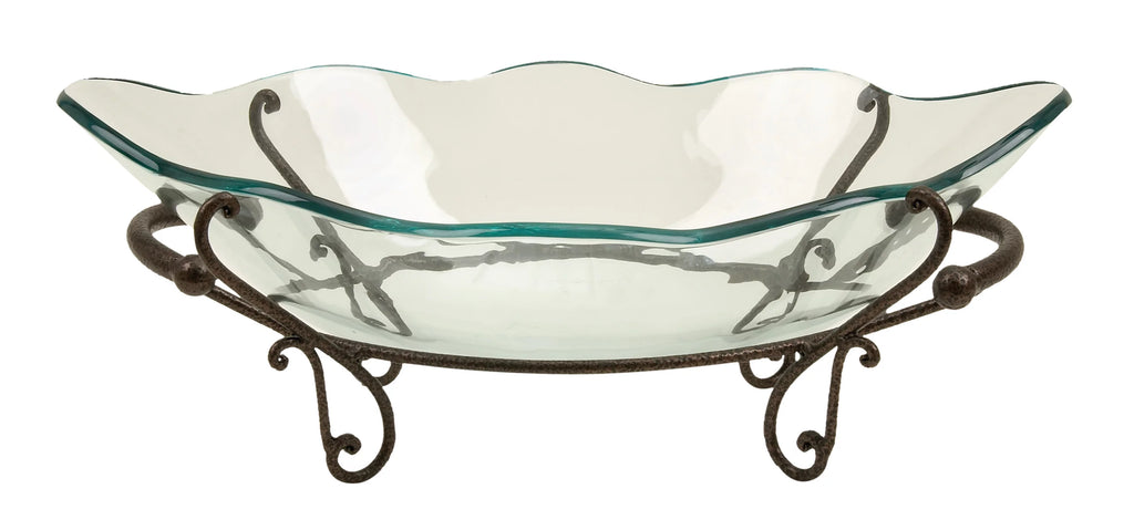 Clear Tempered Glass Serving Bowl with Metal Base C127427