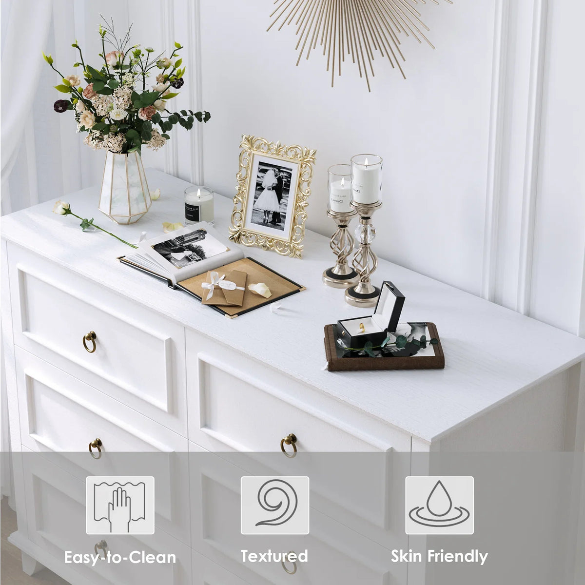 White 6 Drawer Double Dresser S4430