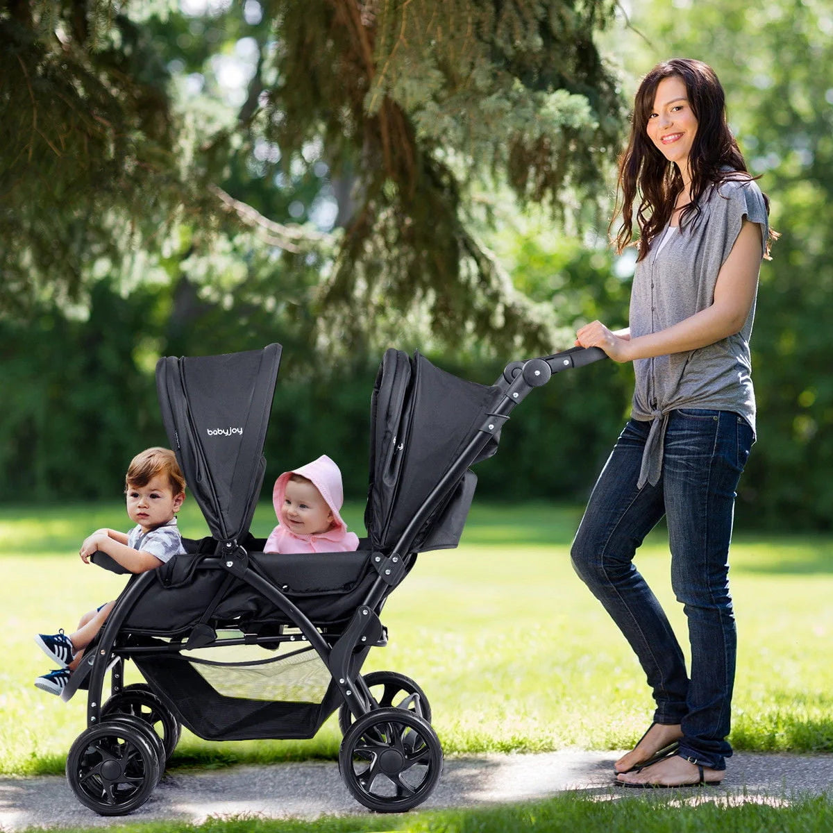 Foldable Lightweight Double Stroller Black T89124
