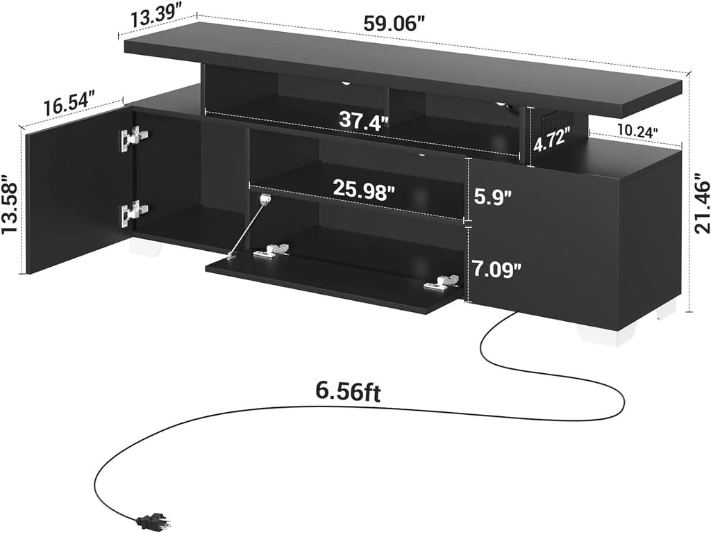 Modern TV Stand with Power Outlet and LED Lights J477
