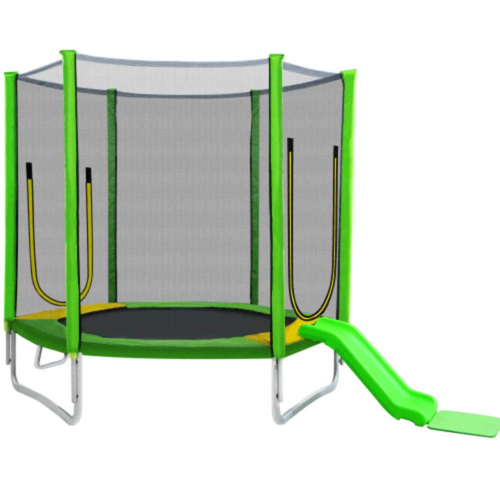 7FT Round Trampoline with Safety Enclosure Net, Slide and Ladder B6062
