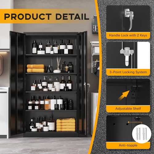 Black Metal Lockable Storage Cabinet with Adjustable Shelves G171