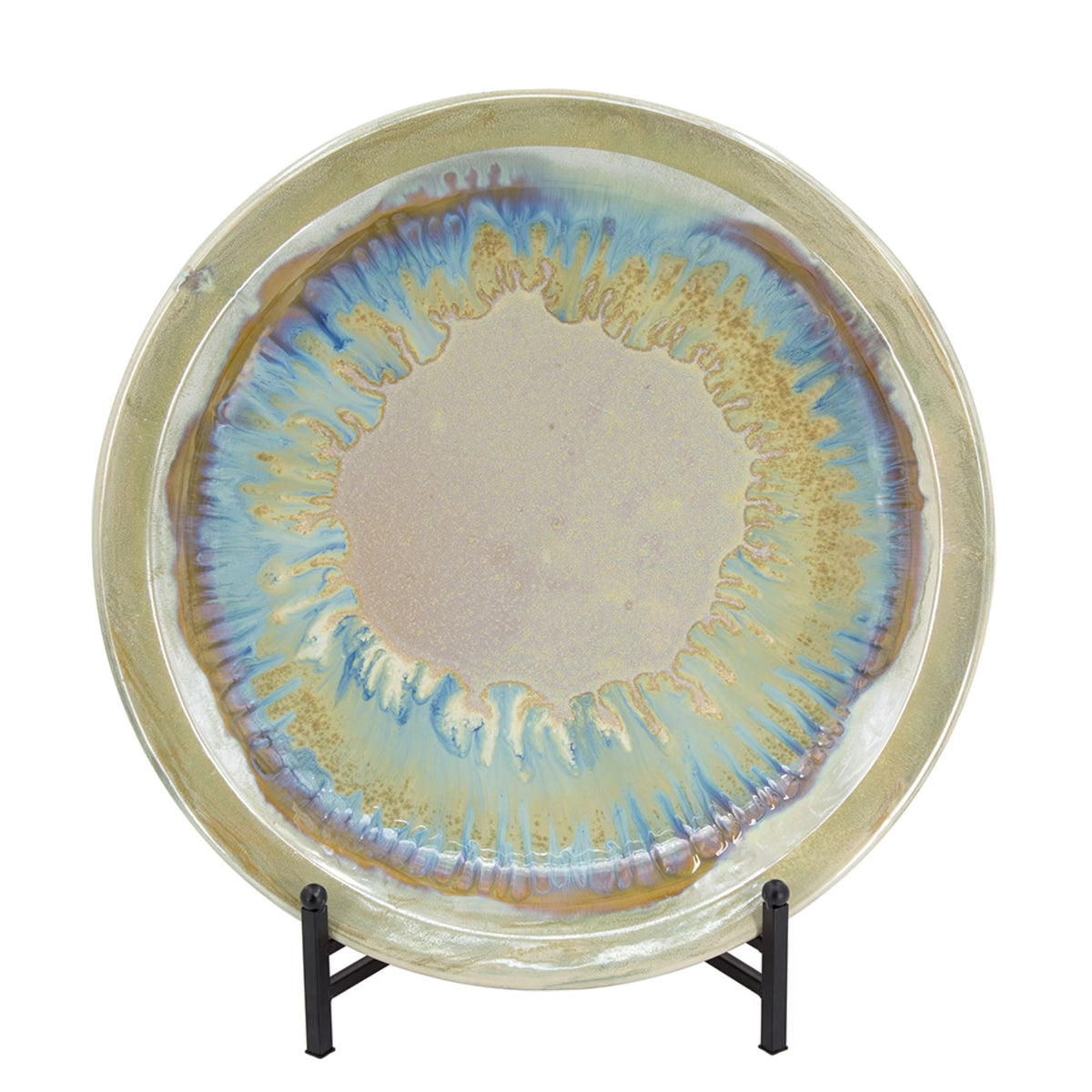 18" Blue and Beige Ceramic Charger with Stand B466294