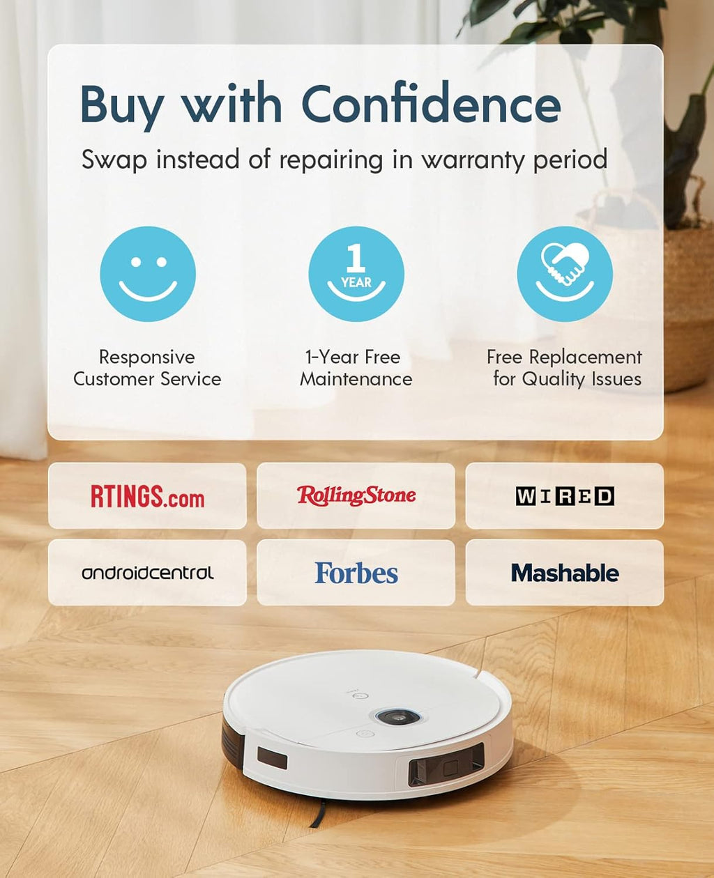Robot Vacuum and Mop Combo, 3000Pa Suction, 240mins Runtime N828258