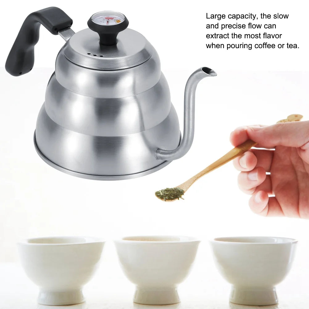 Stainless Steel Tea Pot with Gooseneck and Built-in Thermometer (1L) W3945