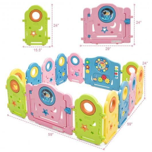 14 Panel Kids Activity Center Baby Playpen with Gate C62886