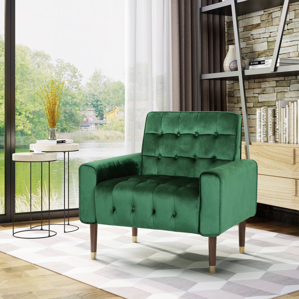 Emerald Velvet Button-Tufted Armchair L4792