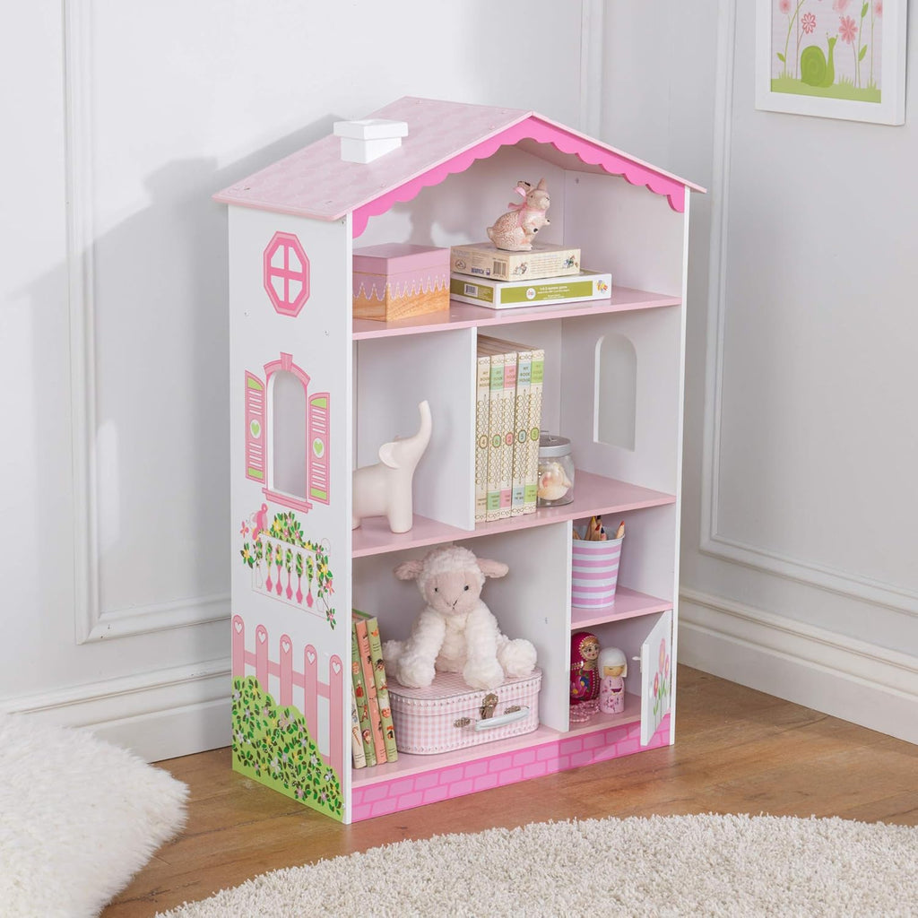 Wooden Dollhouse Bookcase with Shelves and Hidden Storage C914872