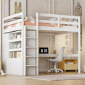 Full Size Solid Wood Loft Bed with Desk and Wardrobe K71112