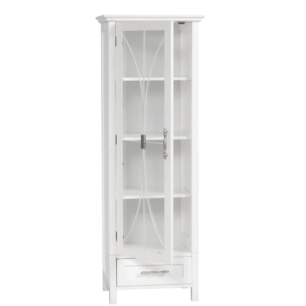 White Wooden Linen Cabinet with Drawer E286108