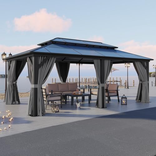 12'x16' Hardtop Aluminum Gazebo with Curtains and Netting S45001