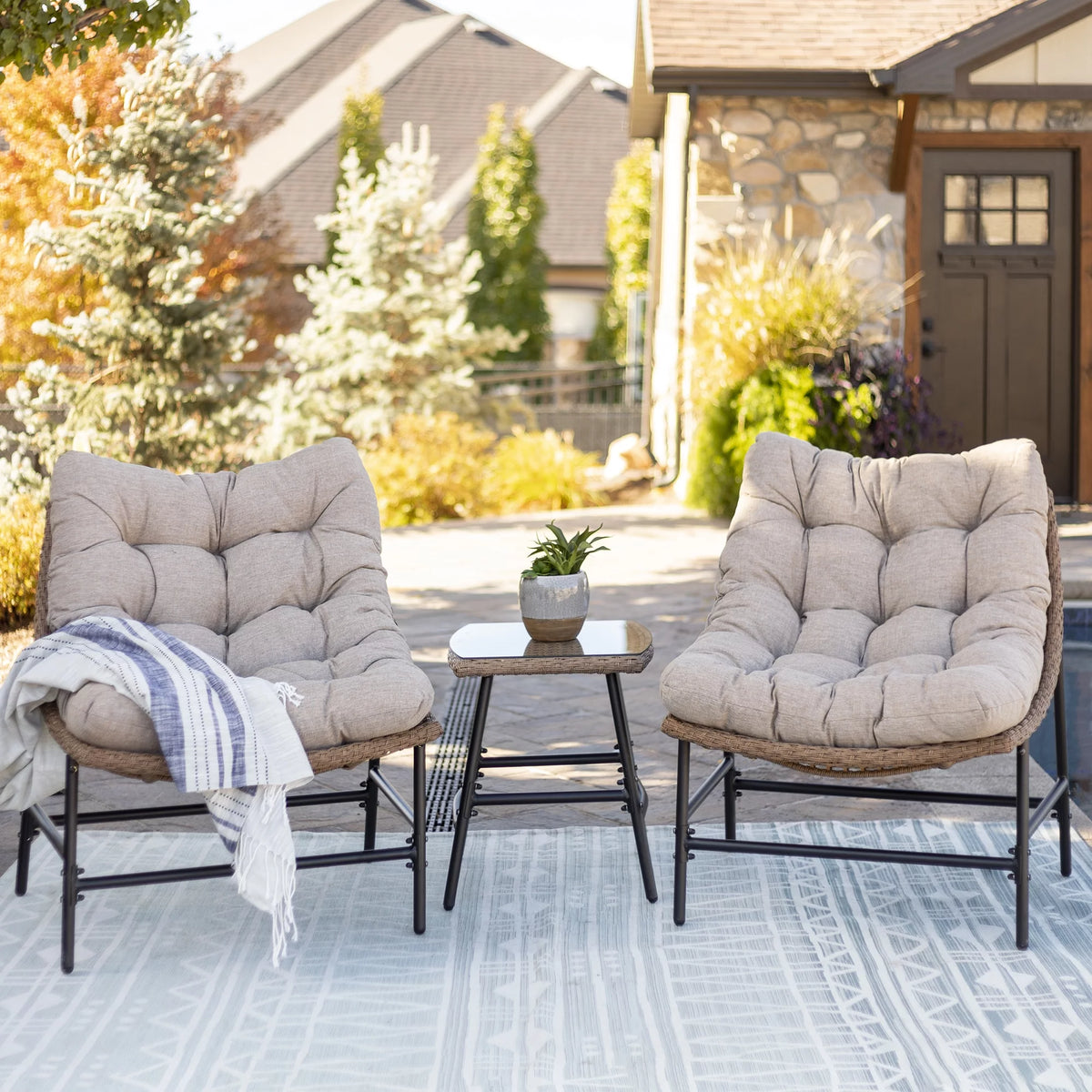 Outdoor Patio Papasan Chair Set with End Table C476017