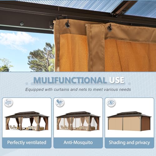 12'x16' Hardtop Aluminum Gazebo with Curtains and Netting S45001