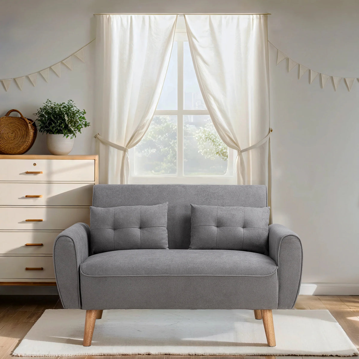 Dark Grey Fabric Upholstered 2-Seat Sofa C102
