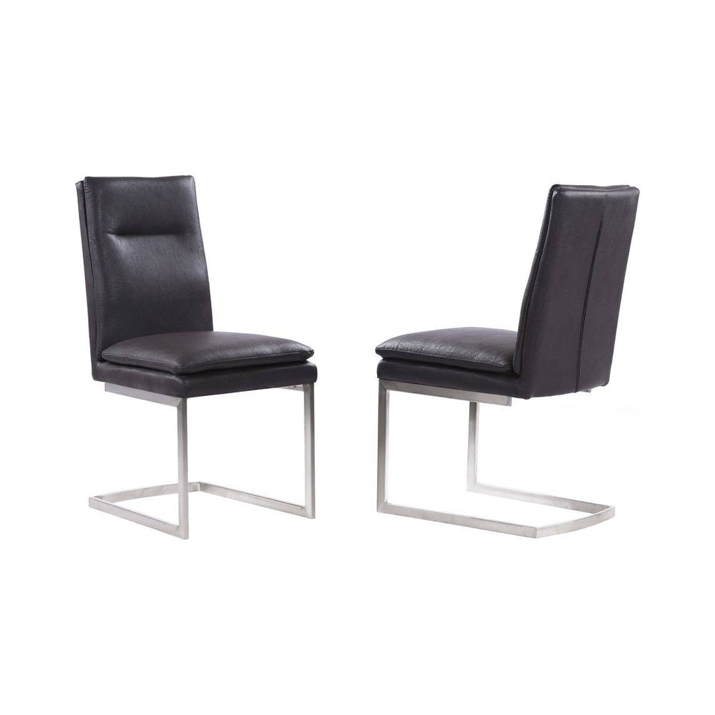 Grey Faux Leather Dining Chair with Brushed Stainless Steel Finish - Set of 2 C398