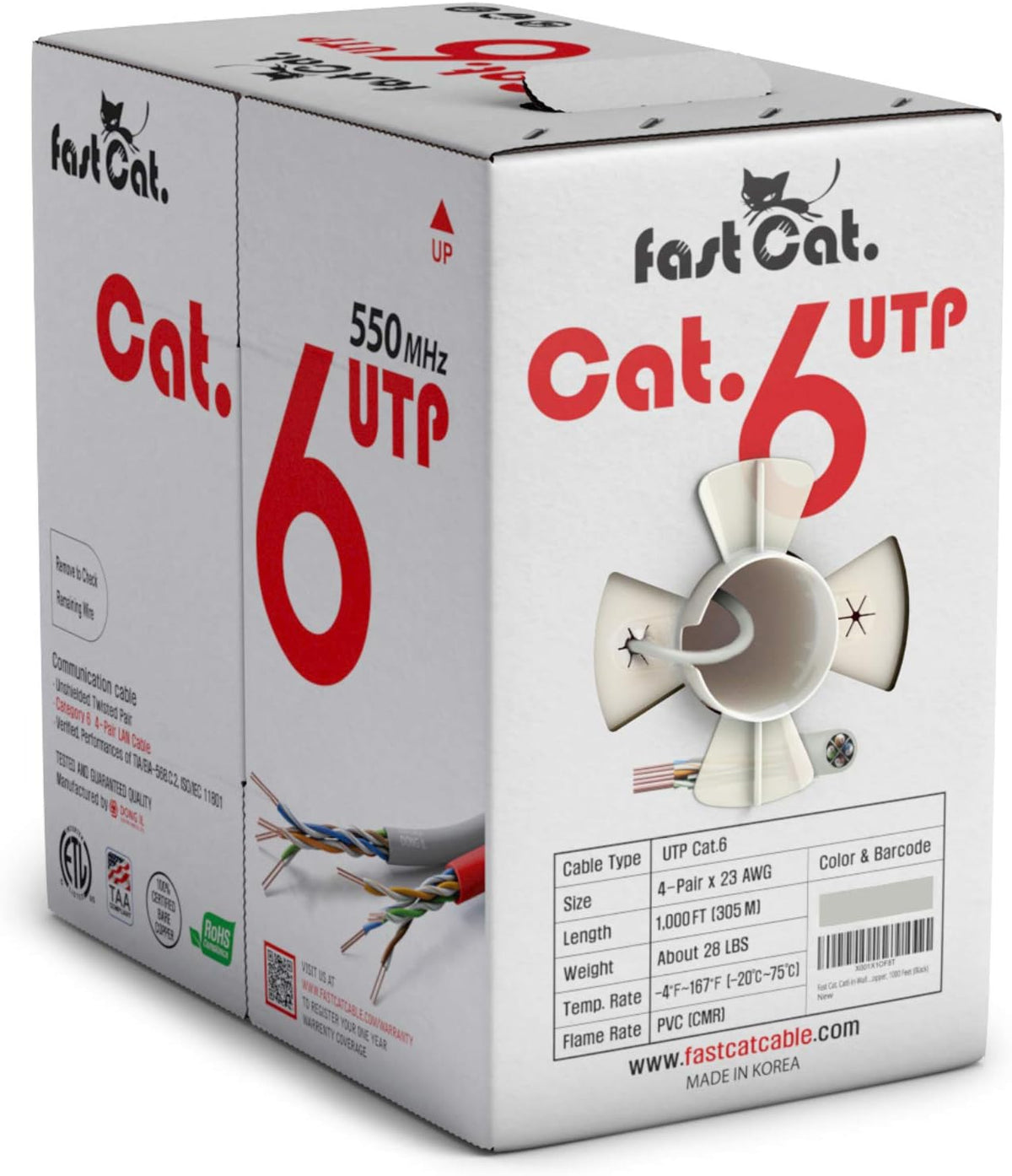 Cat6 Ethernet Cable 1000ft - 23 AWG, CMR, Solid Bare Copper UTP LAN Cable (Purple) V98716