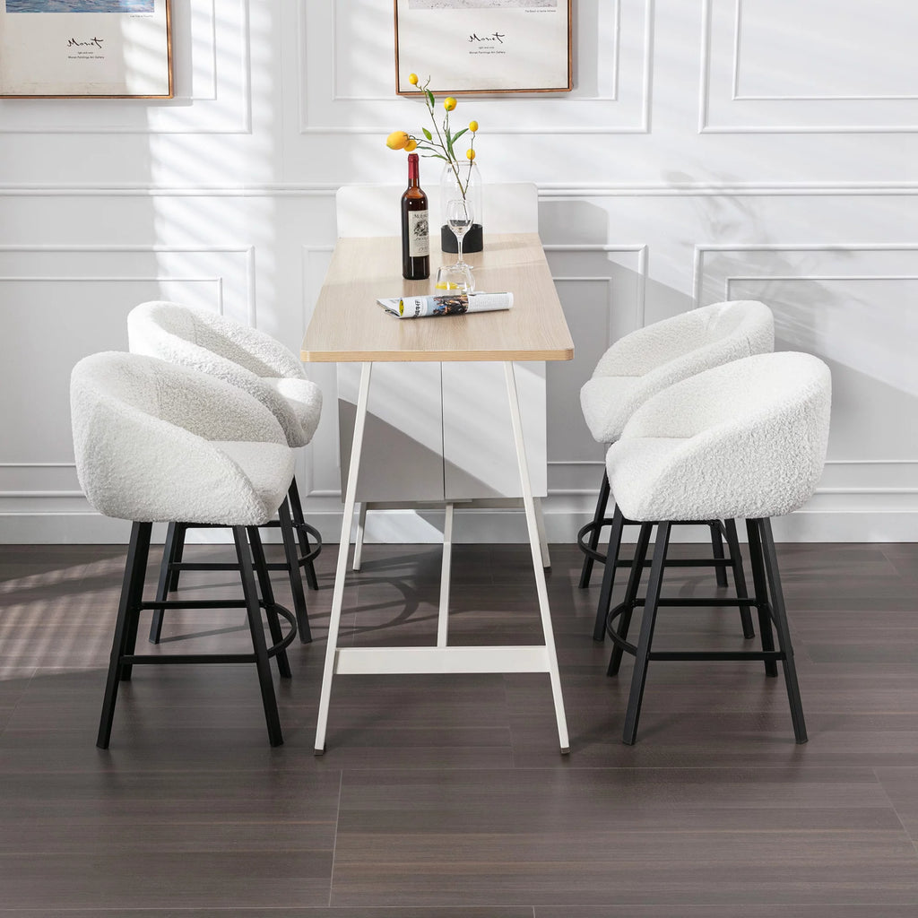 25.6" Sherpa Barrel Swivel Counter Stools Set of 2 White U777