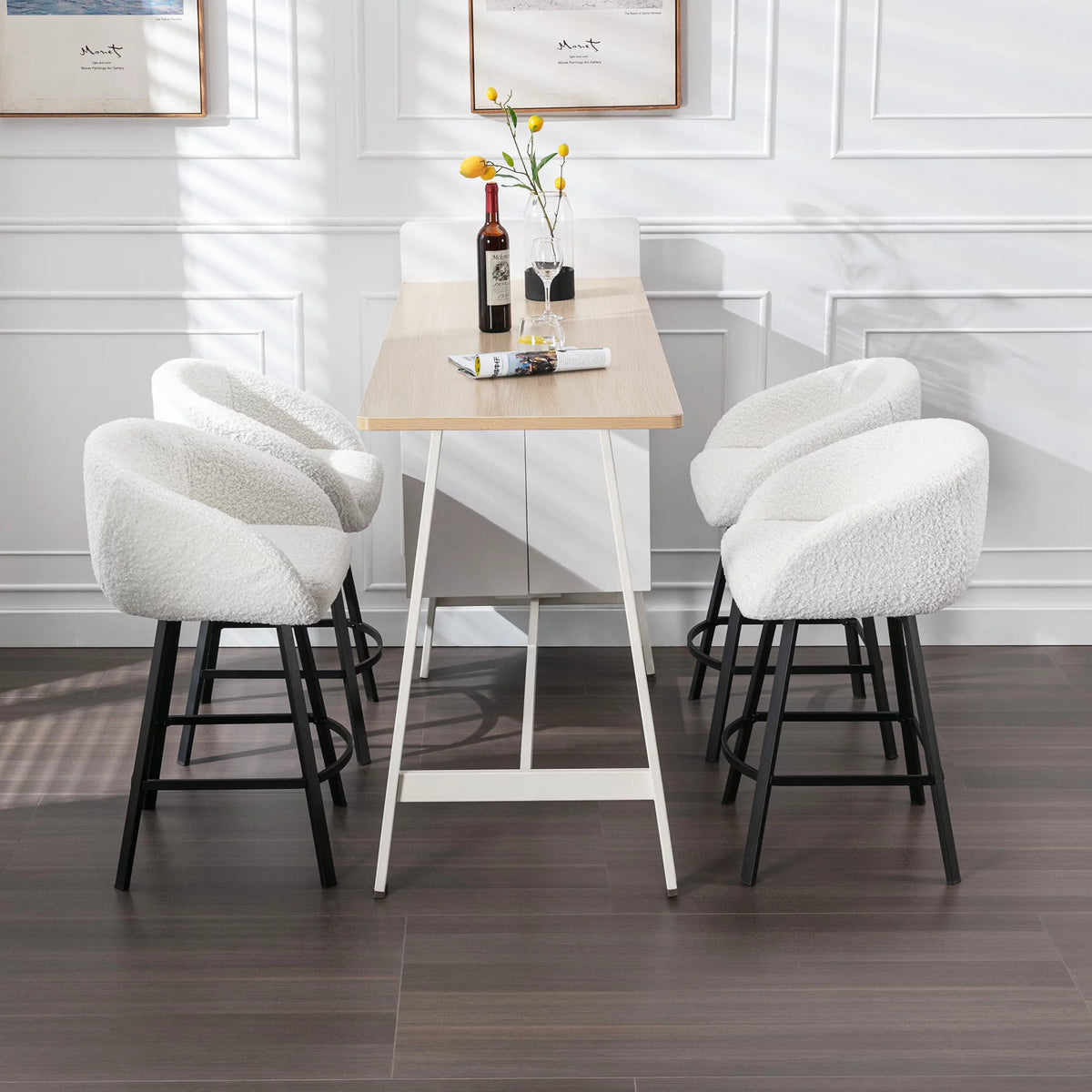 25.6" Sherpa Barrel Swivel Counter Stools Set of 2 White U777