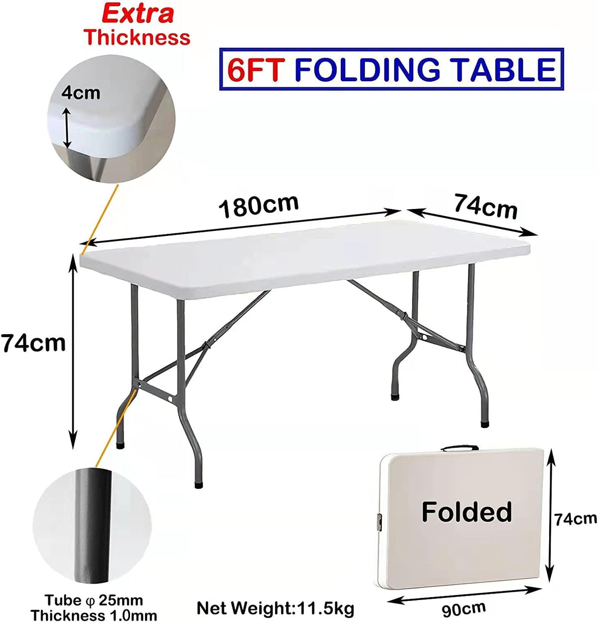 6ft Folding Table Plastic Portable Indoor Outdoor W171751