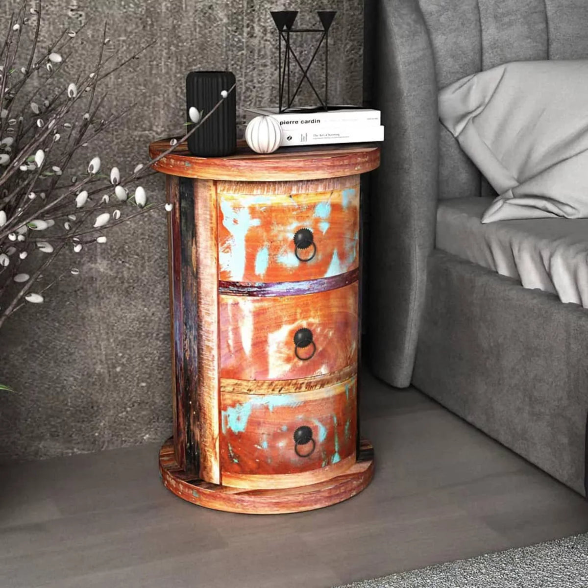 Reclaimed Solid Wood Cabinet with 3 Drawers Q620