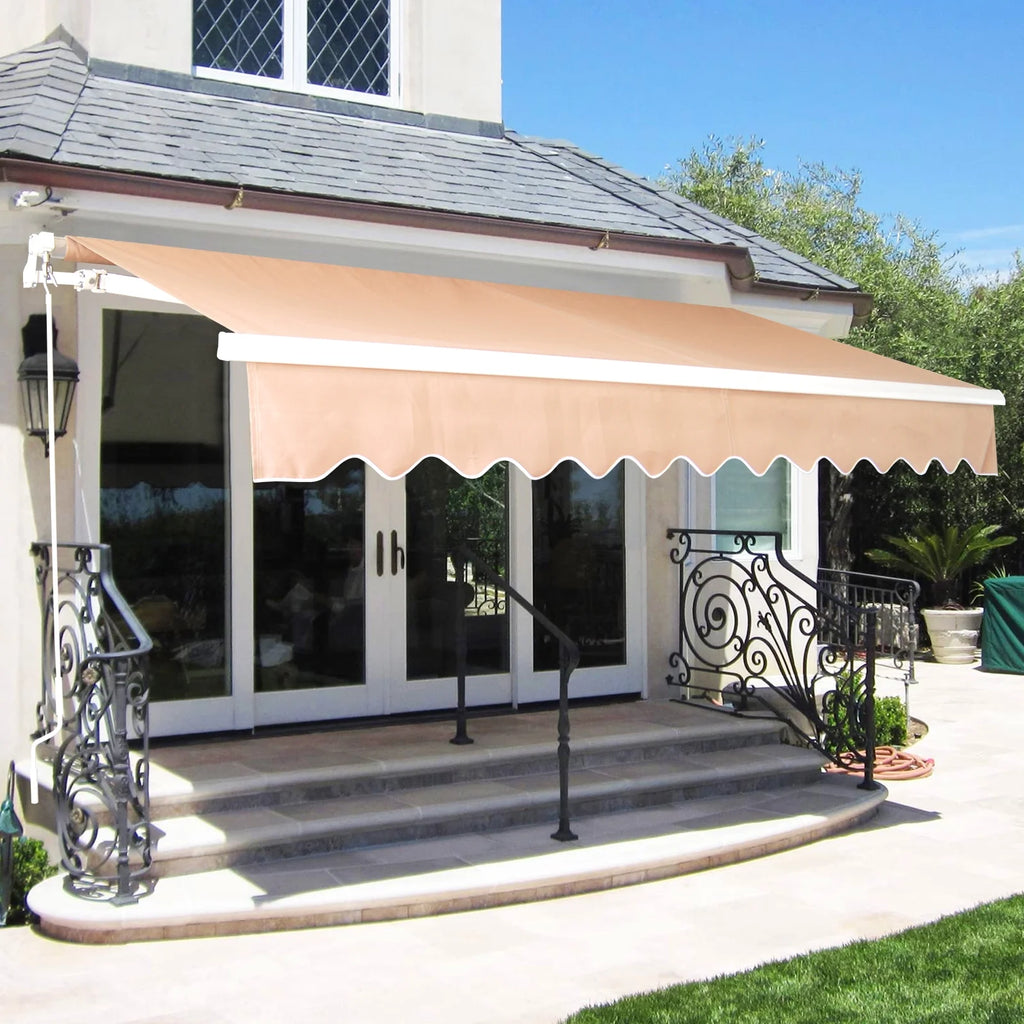 Retractable Patio Awning 6.5’x8.2’ Sun Shade with Manual Crank Handle, Tan L698886