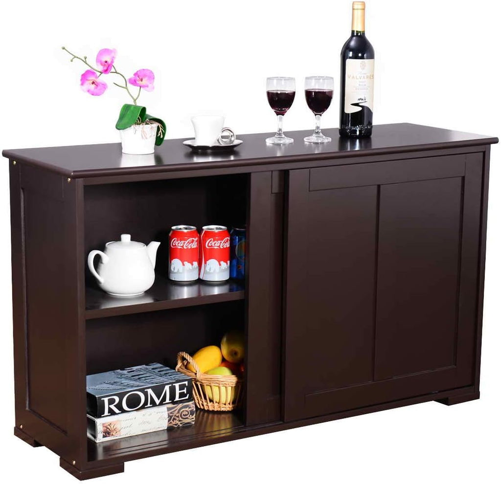 Antique Black Kitchen Storage Sideboard Cabinet with Sliding Door Panels A94977
