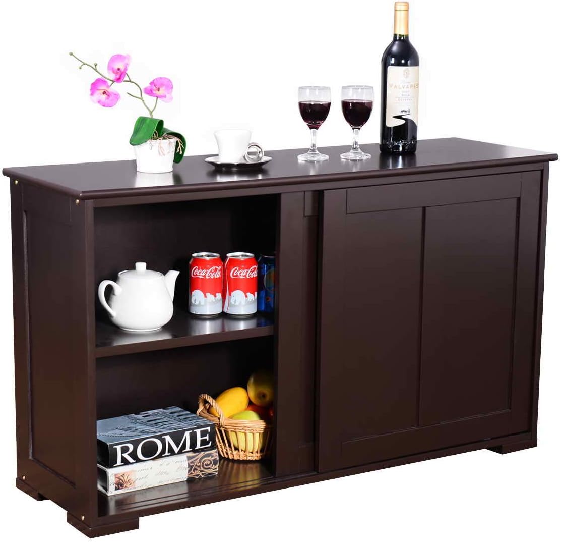 Antique Black Kitchen Storage Sideboard Cabinet with Sliding Door Panels A94977