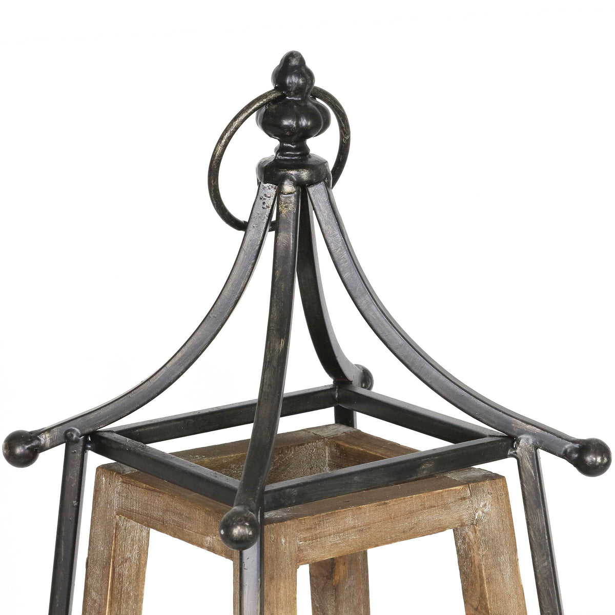 Antiqued Wood and Metal Tented Candle Lantern with LED Candle, 20.5 Inches, Natural, Beige K694950