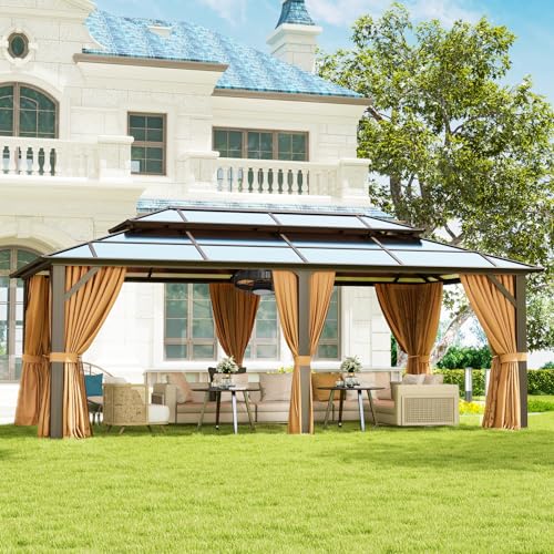 12'x16' Hardtop Aluminum Gazebo with Curtains and Netting S45001