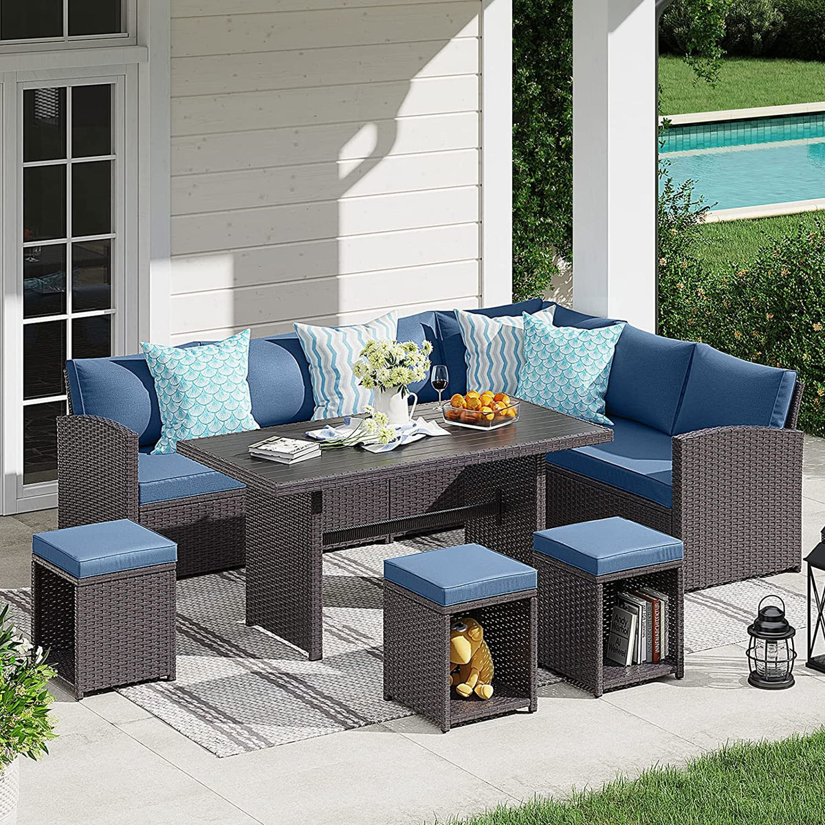 7 Pieces PE Rattan Wicker Patio Sofa Set I839
