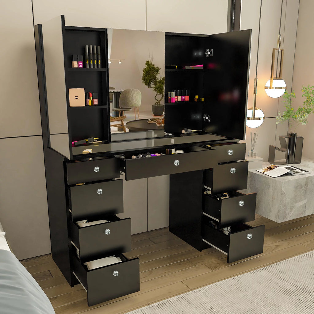 Black Painted Vanity Table with Crystal Knobs S32098