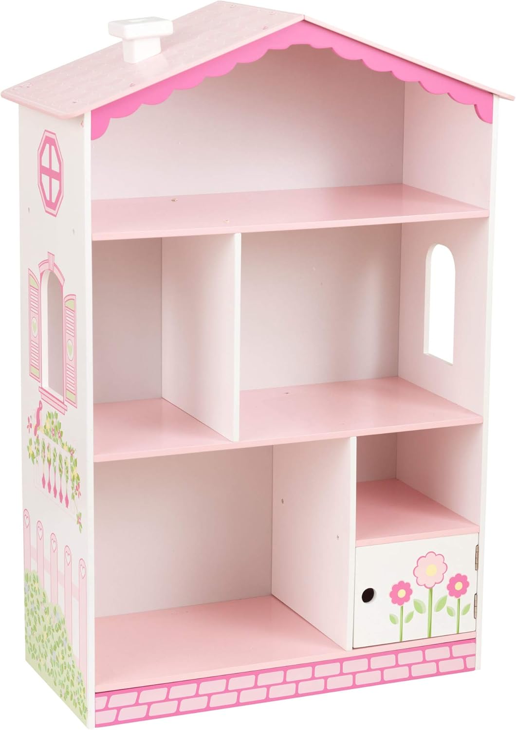 Wooden Dollhouse Bookcase with Shelves and Hidden Storage C914872