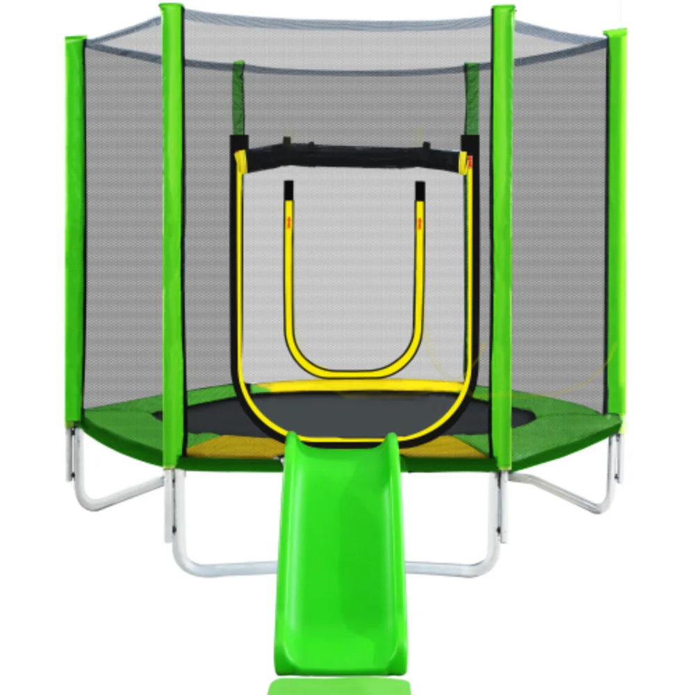 7FT Round Trampoline with Safety Enclosure Net, Slide and Ladder B6062