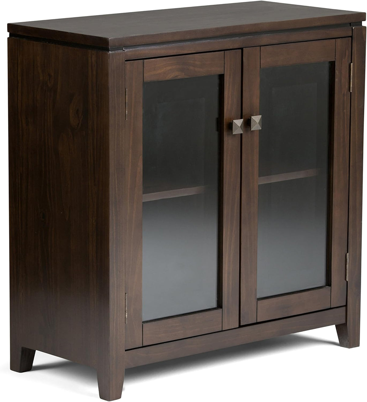 Solid Wood Low Storage Cabinet with 2 Tempered Glass Doors and 2 Adjustable Shelves X66281